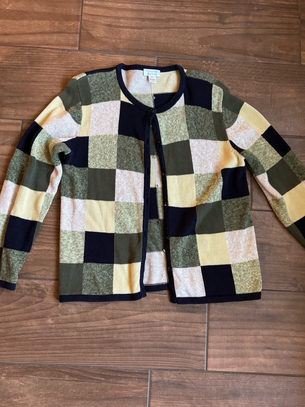 Vintage 2004 Christopher & Banks Patchwork Colorblock Cardigan M Ramie Cotton